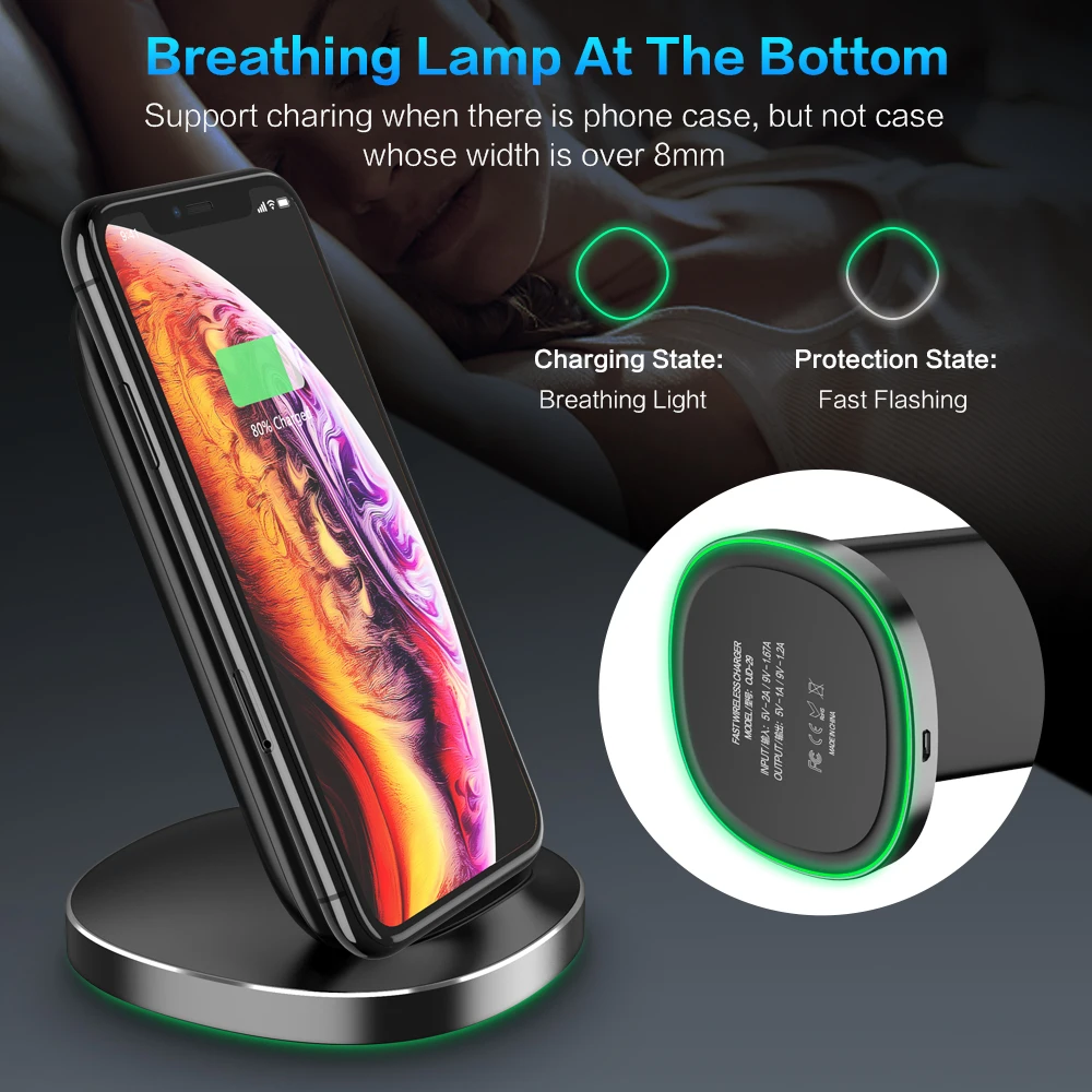FLOVEME 10 W تشى اللاسلكية شاحن آيفون XS XR X 8 سريع اللاسلكية كابل شحن لهواتف سامسونج S10 S9 الهاتف المحمول شاحن حوض حامل