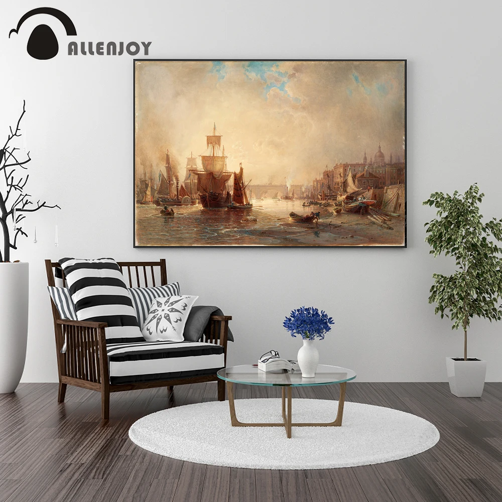 

Allenjoy history oil paintings sailboat sea war landscape canvas paints retro decorative wall art vintage pictures prints poster