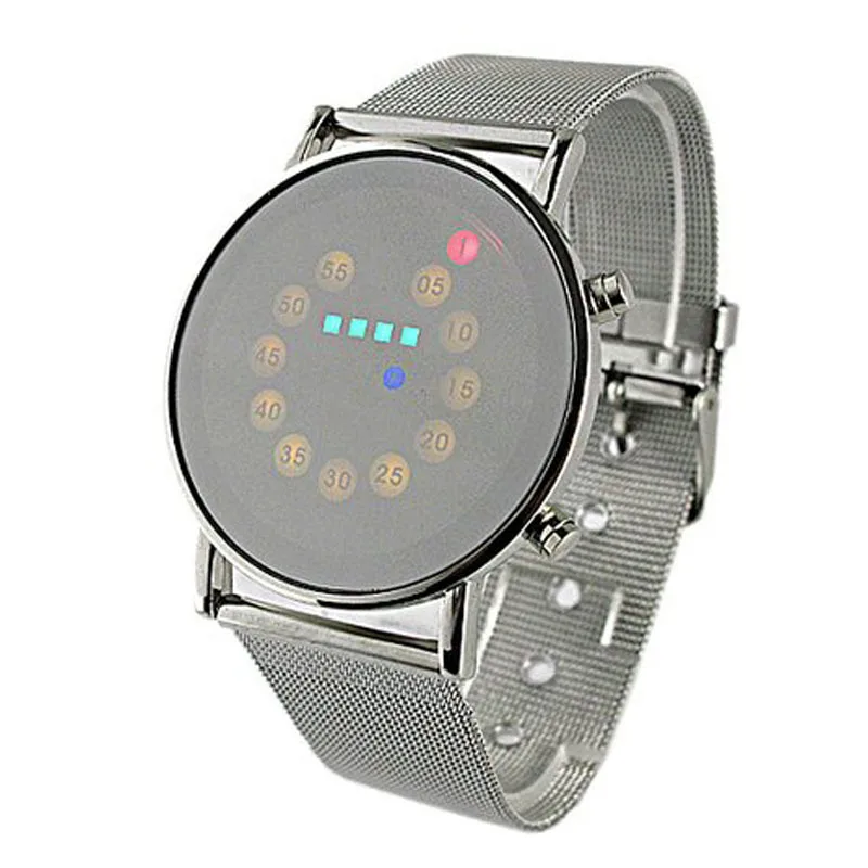 

2018 New Red+Yellow+Green+Blue LED Light Men Wrist Watch Stainless Steel Fashion Relogio For Special Charming Style Wholesale