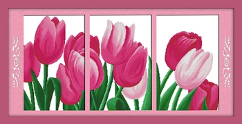 

Champagne & Rose Flower Cross Stitch Kits White Canvas 11CT Accurate Printed Embroidery DIY Handmade Needle Work Home Decor