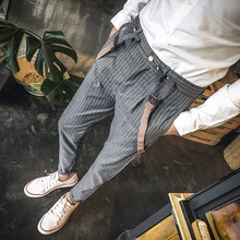 S-XXL мужская одежда модная Корейская Повседневная полосатый комбинезон Штаны подтяжки Британский личности Комбинезоны Костюмы