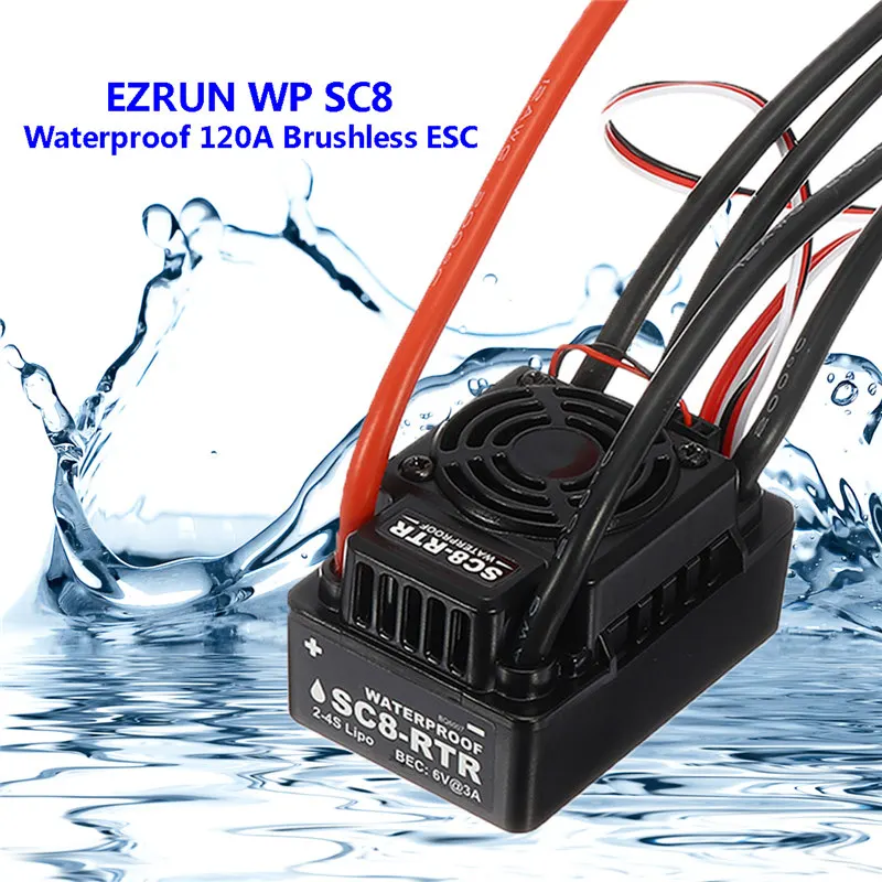 

WP SC8 Waterproof 120A Brushless ESC Splash Water Proof Dust EZRUN-WP-SC8 ESC 2-in-1 Multi-Functional Professional Programming