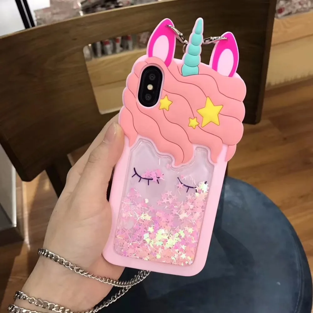 3D мультфильм Единорог зыбучий песок жидкий Мягкий силиконовый чехол для iPhone 5 5S 5C