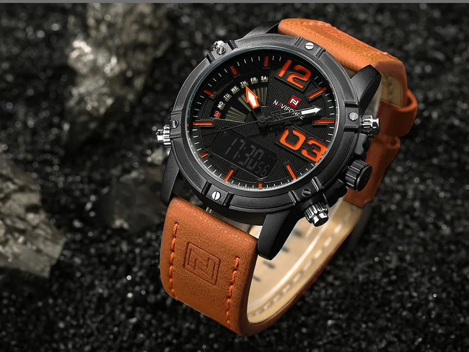 2019 NAVIFORCE Men's Fashion Sport Watches Men Quartz Analog Date Clock Man Leather Military Waterproof Watch Relogio Masculino