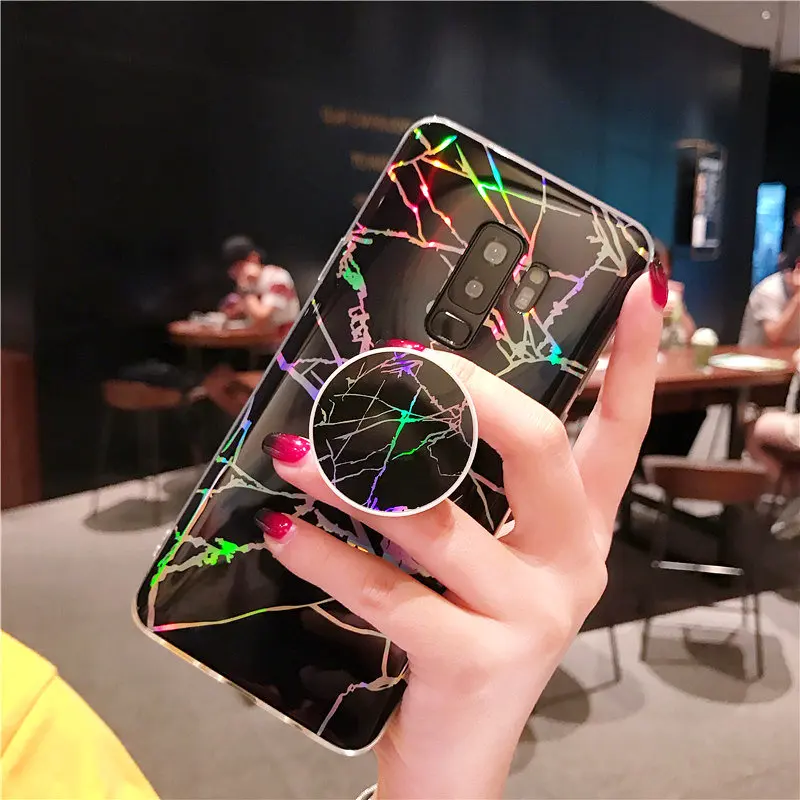 

Luxury Retro Marble Pattern Case For Samsung Galaxy S7 Edge S8 S9 Plus Soft Laser Stand Holder Back Cases For Samsung Note 8 9