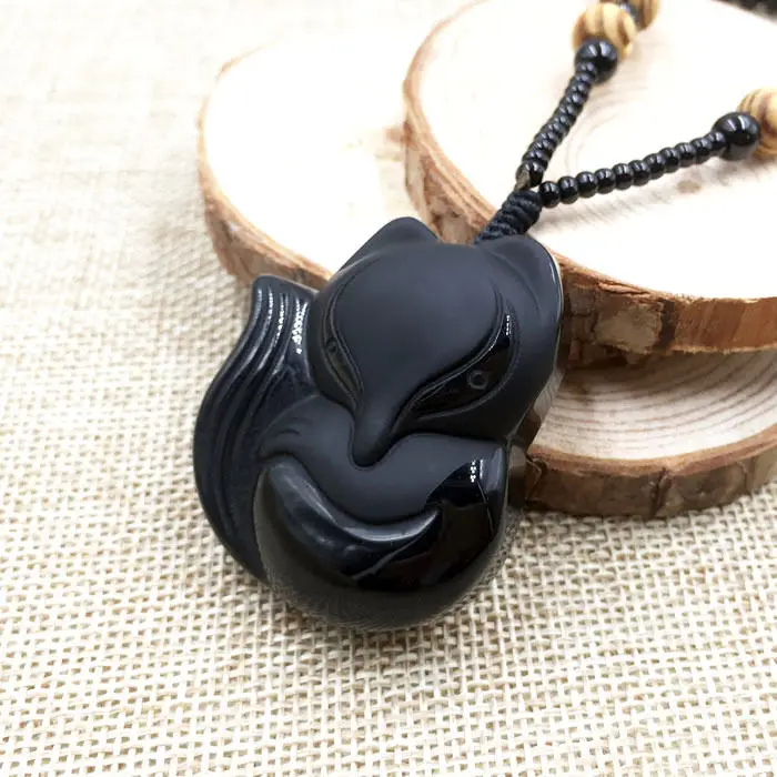 

A-78 Vintage China Hand-Carved Fox 100% Natural Grade A Obsidian Jade Pendant