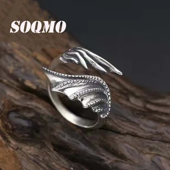 

SOQMO Brand 100% Real 925 sterling silver Demon wings couple engagement adjustable animal ring men women fine jewelry SQM169
