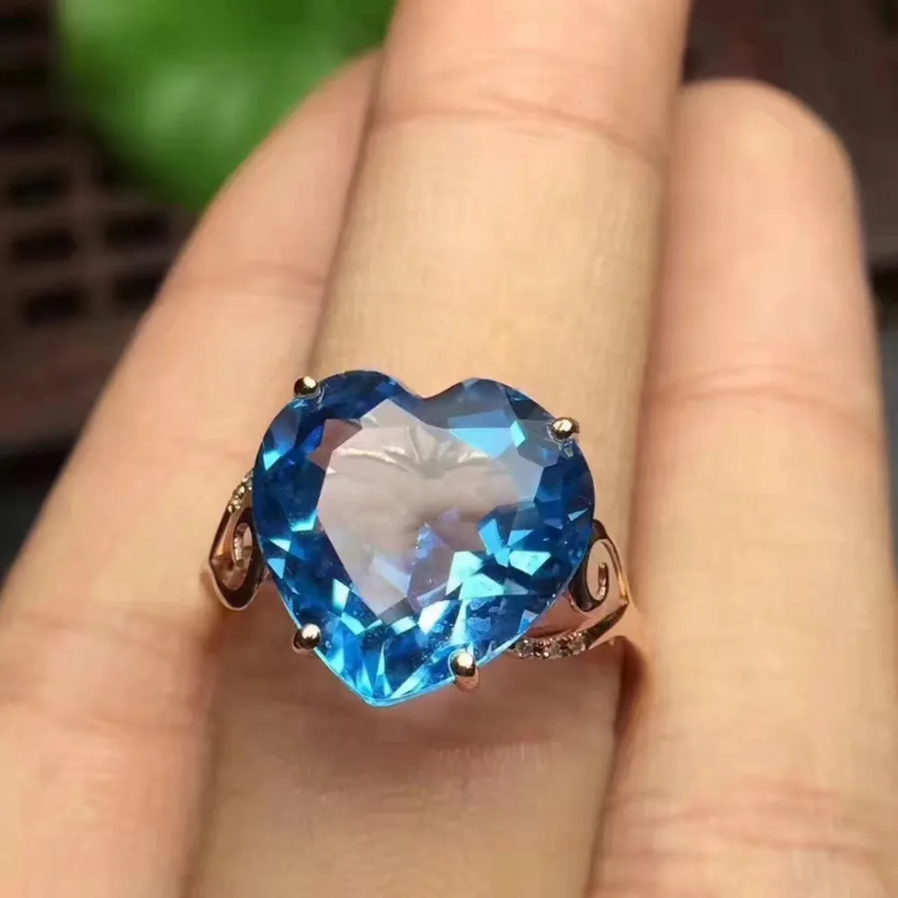 

Fashion romantic grace heart Natural blue topaz gem Ring Natural gemstone ring S925 silver women Lover girl anniversary Jewelry