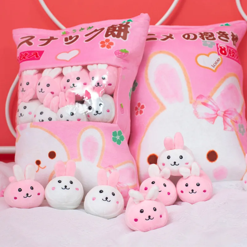 

Pudding Pig/Rabbit Plush Animals Balls Bag Snack Toy Plushie Food Pillow Piggy Kitty Small Stuffed Balls Pudding Bag Comforting