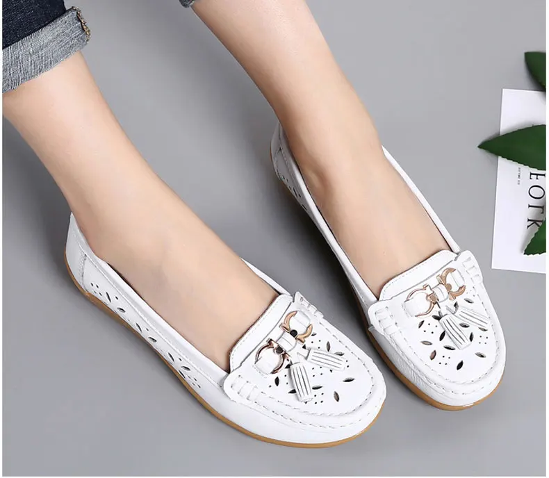 Casual shoes flats female fashion women summer genuine leather slip on women shoes loafers solid comfortable shoes woman