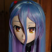 (C2-014) Handmade Female Letax Full Face KIG Mask with Purple/Blue Hair Cosplay Kigurum Crossdresser Halloween Fetish Masks