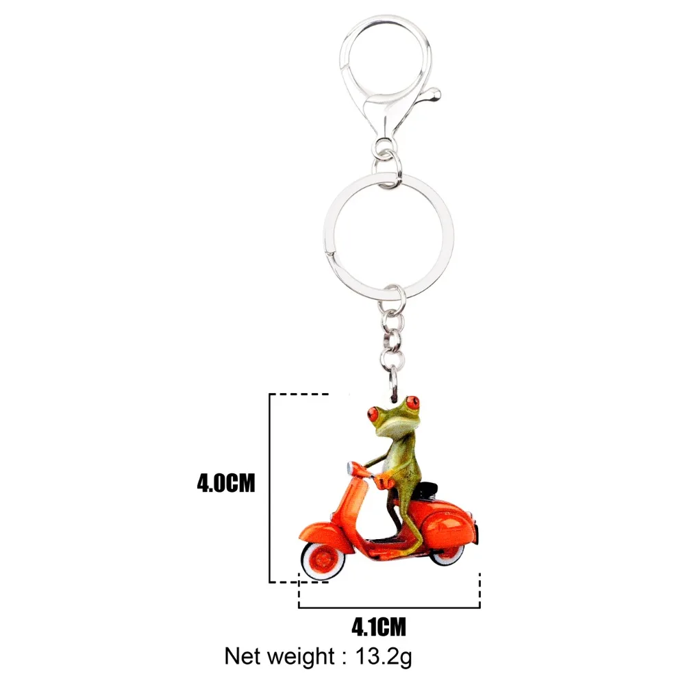 Bonsny акриловый мотоцикл ключ в форме лягушки цепочки брелок кольца кулон мультфильм забавные животные ювелирные изделия для женщин девочек сумка автомобиль талисманы подарок