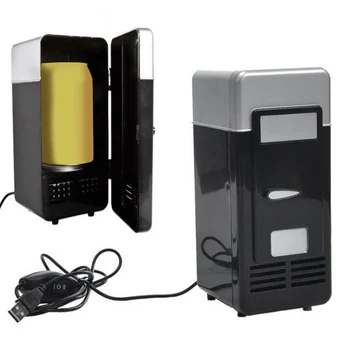 

Portable Desktop Fridge USB Gadget Beverage Cans Cooler Warmer Refrigerator with Internal LED Light Car Use Mini Fridge