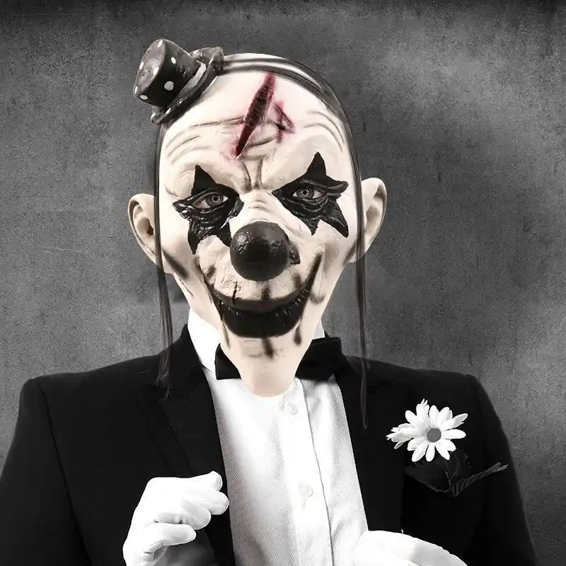 Halloween Toy Deluxe Scary Clown Mask Adult Latex White Hair Clown