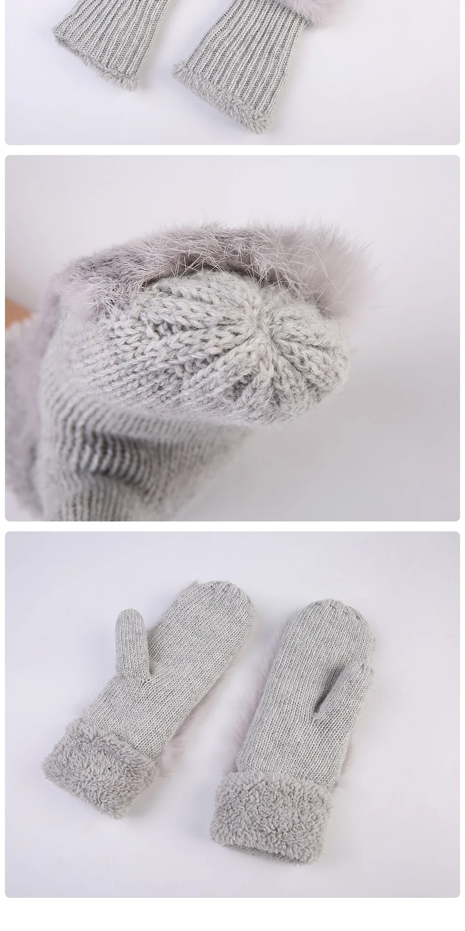 CNTANG женские милые перчатки с натуральным кроличьим мехом Осень-Зима теплые шерстяные варежки перчатки для дам модные трикотажные