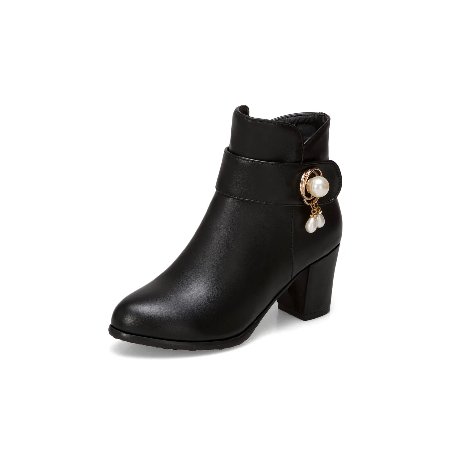 

Women 'S Ankle Boots Elegant All Match imitation Pearl Stylish Shoes Wholesale 18 Years Autumn New Style Fashion Pearl Chunky He