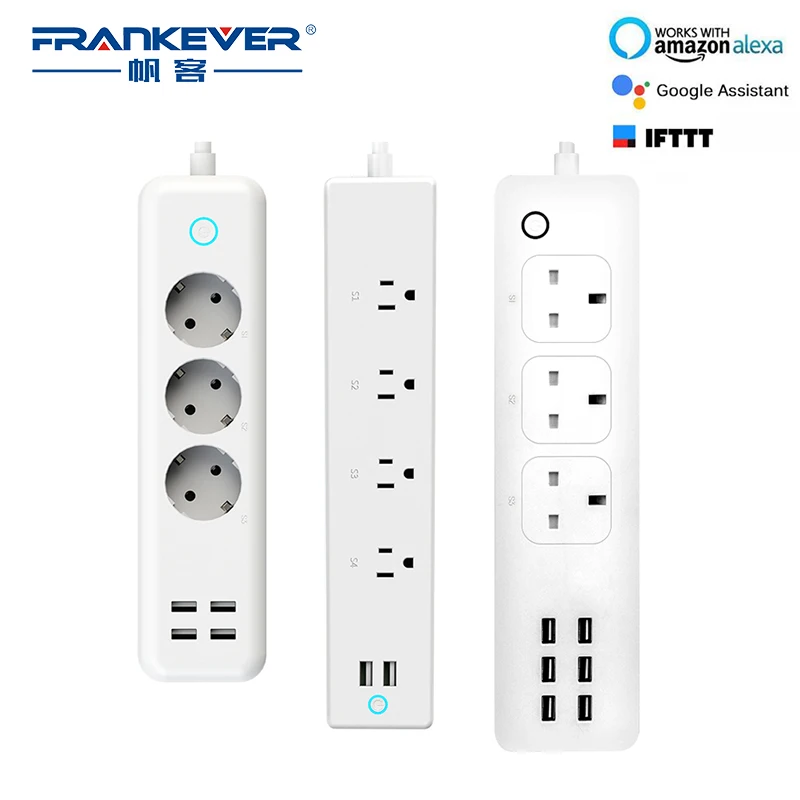 Pаспродажа Frankever новый стиль Wifi USB power Strip Smart EU UK US штекер перегрузки переключатель 4 розетки 4 порта USB зарядное устройство 15A Wifi разъем