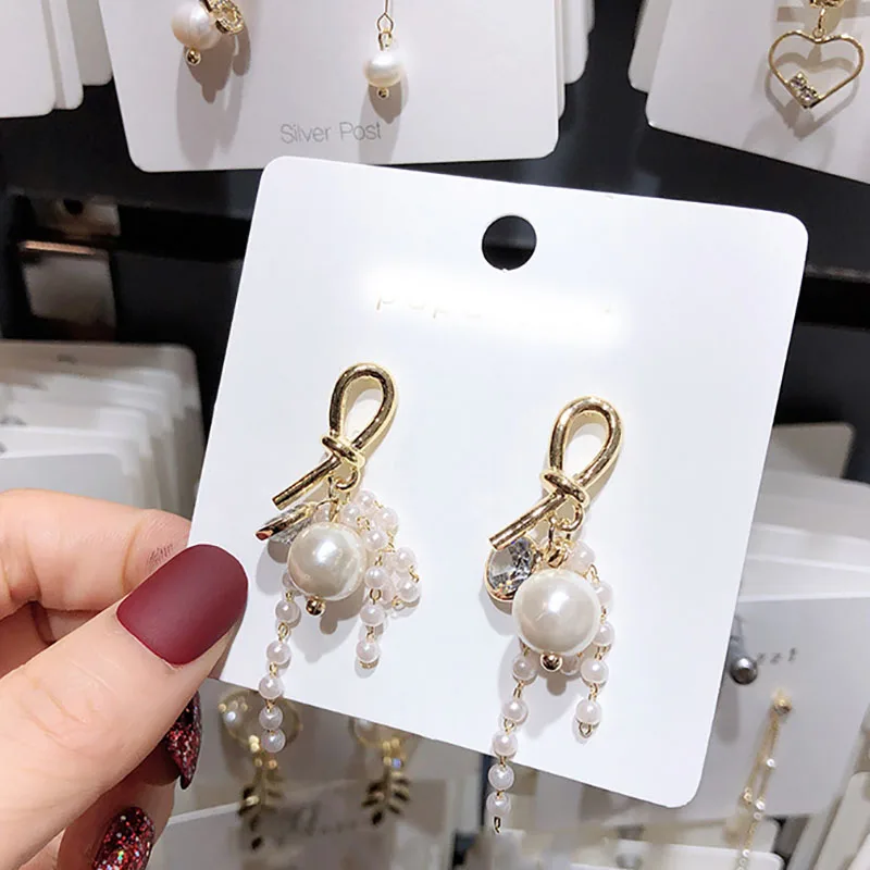 

2019 New Design Earring Simulated Pearl Tassel Earrings For Women Shiny Rhinestone Long Dangle Pendientes Girls Brincos