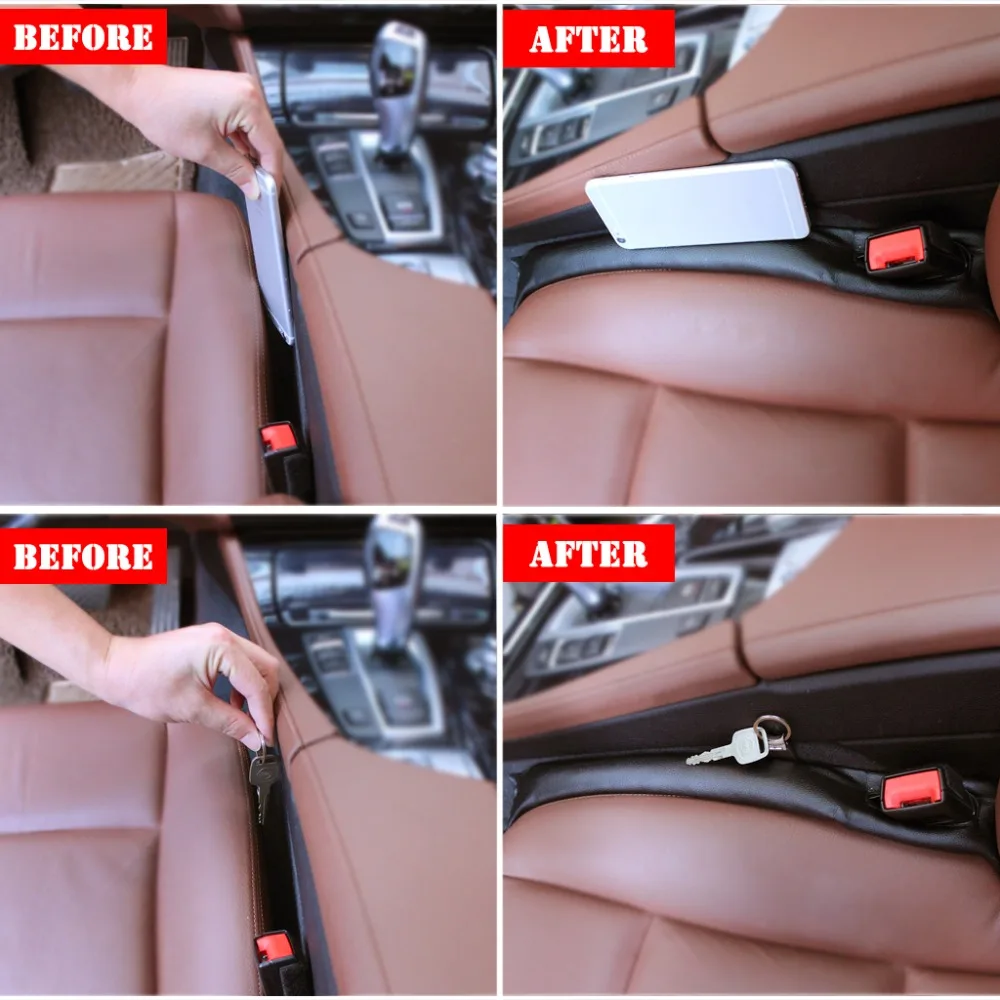 2 X Leather Soft Car Seat Console Padding Gap Holster Spacer Filler Leakproof Strip Black Brown White 3 Colors (1)
