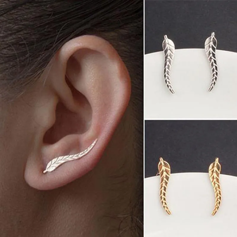 

Women Delicate Fashion Gold Silver Leaf Stud Earrings Ear Cuff Earbob Ear Accessories Ear Clip Brincos Ear Clasp Jewelry Gift