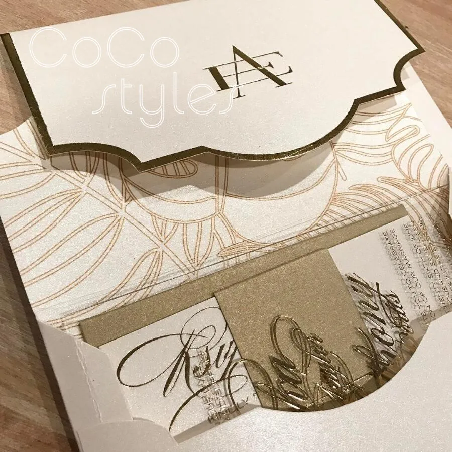  Cocostyles custom modern acrylic invitation card set with gold foiling printing design for fashion  - 32891554361