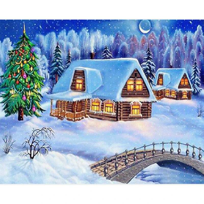 Embroidery Diamond Painting Christmas Tree Landscape Gift Decor Image Drill Round Full Of Winter | Дом и сад