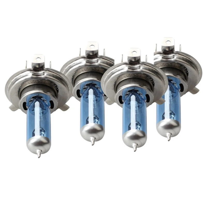 4Pcs Universal 55/60W H4 P43T 12V Car White Halogen Light Bulb