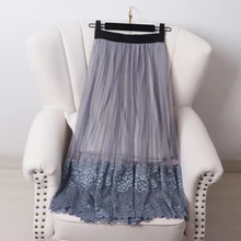 Летняя женская кружевная плиссированная юбка миди, Женская Повседневная элегантная Сексуальная офисная пляжная Тюлевая юбка с высокой талией в стиле бохо, черные и белые юбки 240