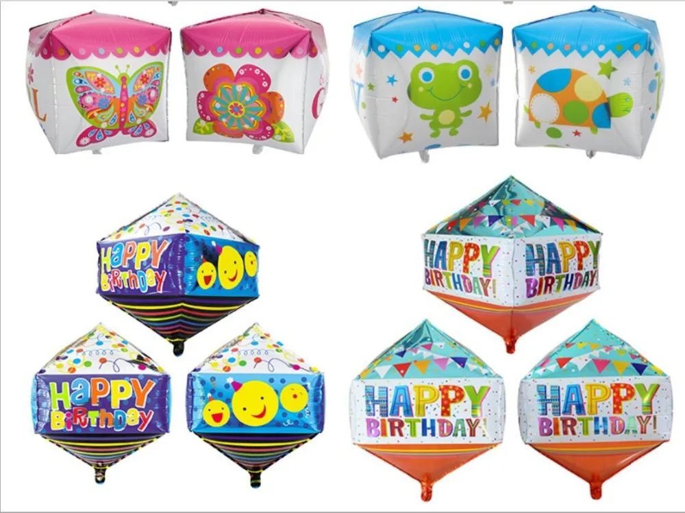 

The new aluminium film birthday party decoration conical cube blue all around happy birthday balloon wholesale