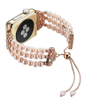 

For Apple Watch band 40mm 44mm 38mm 42mm women Pearl Jewelry Strap for Apple Watch series 4 3 2 1 For i Watch Telescopic strap