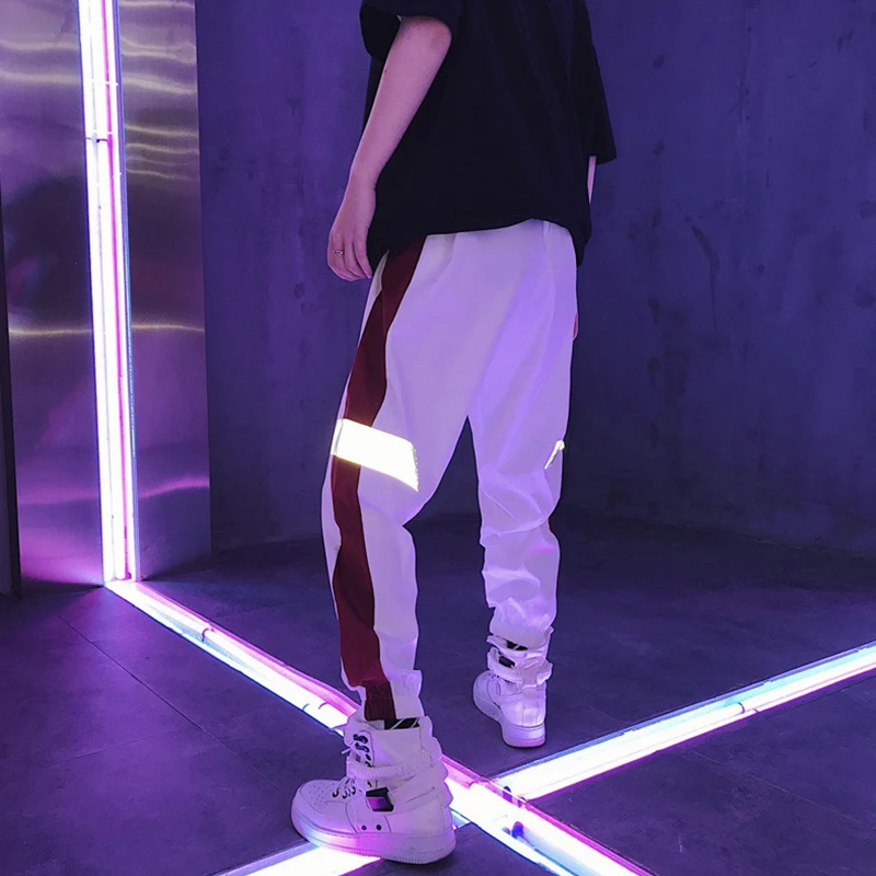 Мужские 3м Светоотражающие спортивные штаны в полоску мужская одежда в стиле хип-хоп джоггеры уличная одежда шаровары Мужская одежда Азиатский размер CK14
