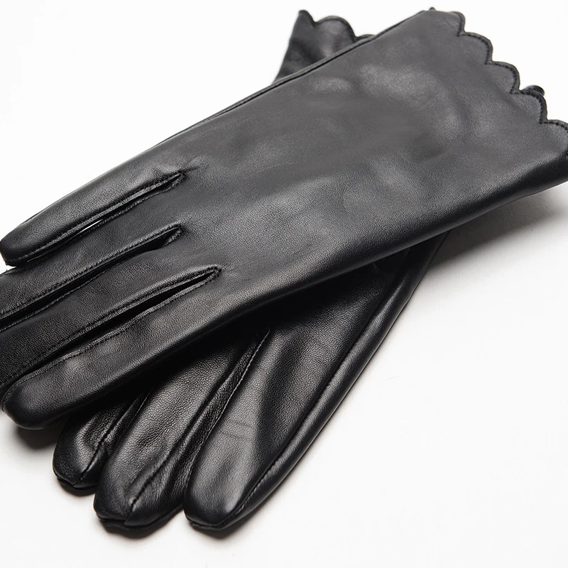 Gours Women's Genuine Leather Gloves Fashion Brand Black Sheepskin Touch Screen Finger Gloves Warm In Winter New Arrival GSL070