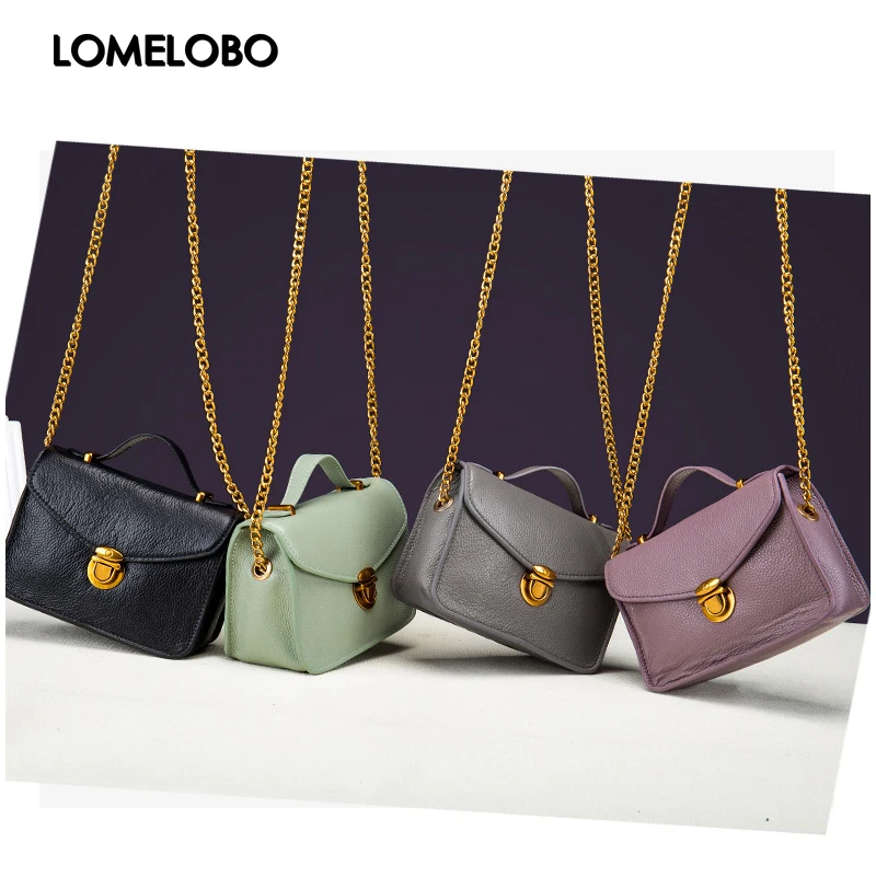 

Lomelobo Women Famous Hasp Lock Chain Flap Bag Ladies Small Genuine Leather Messenger Bags Female Pattern Tote Bag HBL611