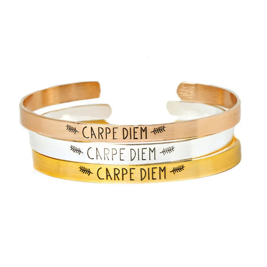 Dianshangkaituozhe Нержавеющая сталь Pulseira masculina письмо очарование Carpe Diem Браслеты на запястье и Браслеты Для женщин Для мужчин ювелирные изделия