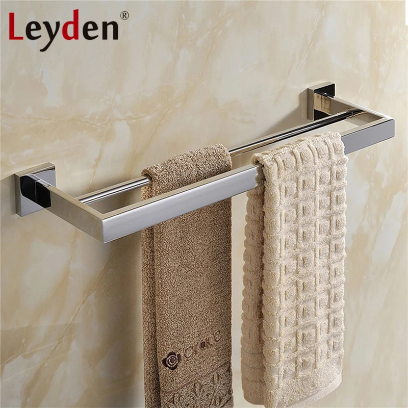 

Leyden Double Square Towel Bar Wall Mounted 304 SUS Stainless Steel Towel Holder Bath Modern Towel Rail Bathroom Accessories