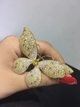 

Insect Butterfly brooch pins Yellow color 925 sterling silver with cubic zircon fashion women jewelry free shipping