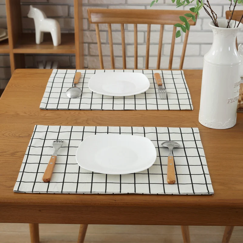 4pcs/lot canvas Placemat Printing lattice Stitching Dining Table Mats