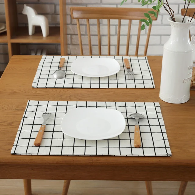 4pcs Lot Canvas Placemat Printing Lattice Sching Dining Table 4pcs Lot Canvas Placemat Printing Lattice Sching Dining Table Mats Coasters 32 45cm Kitchen Accessories Placemats Coffee Mat