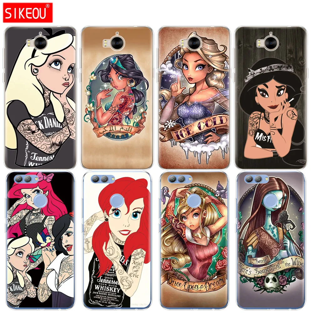 

Silicone phone Cover Case for huawei Y3 Y6 Y5 2 II 2017 nova 2s 2 LITE plus Tattoos Princess Ariel The Little Mermaid