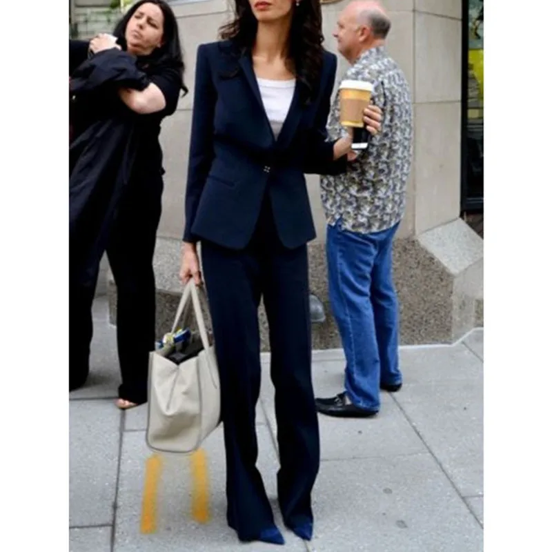 91     98      Navy Women Ladies Custom Made Business Office Tuxedos Formal Work Wear New Suits jacket+pants