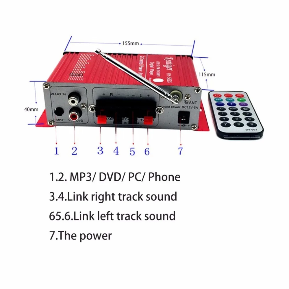 Мини Bluetooth Hi-Fi стерео аудио Bluetooth усилитель мощности FM/MP3/SD/USB/DVD для iPod телефона автомобиля мотоцикла