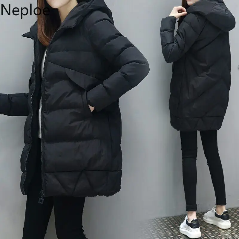 Neploe/корейское осенне-зимнее теплое пальто с капюшоном однотонное Плиссированное