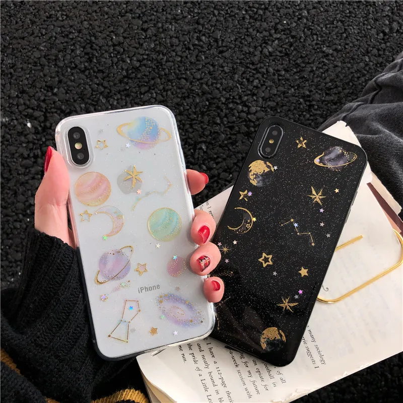 

Amusing Glitter Universe Planet case for iphone XS MAX 7 8 Plus Cartoon Star Bling Moon case for iphone X XS XR 7 8 6s Leopard