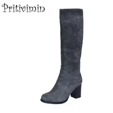 2018 senhoras de Inverno botas de couro de camurça mulheres moda artesanal calcanhar sapatos meninas de pele quente botas feminina calçado Pritivimin FN14