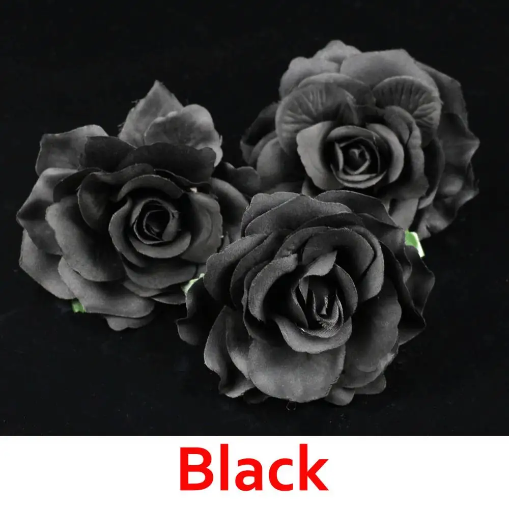 5PCS/lot Artificial Roses Flower Heads Bulk Velvet rose Wedding Black Rose Fake flowers Decoration High Quality