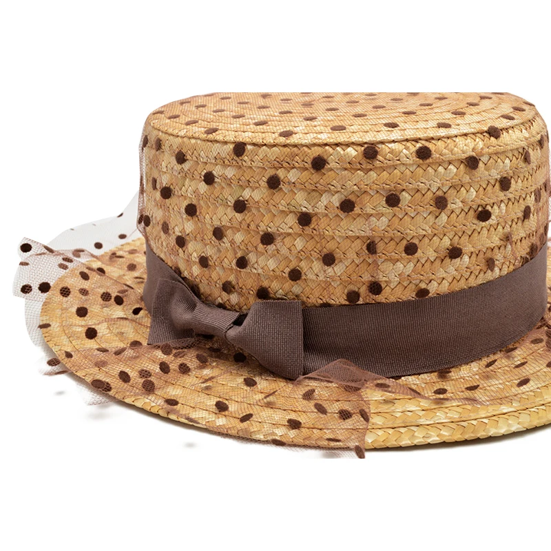 MAOZIJIE Lace Mesh Flat Straw Beach Hat Women Summer Sun Visor Hats with Bowknot Lady Sun Hats MAOZIJIE Lace Mesh Flat Straw Beach Hat Women Summer Sun Visor Hats with Bowknot Lady Sun Hats