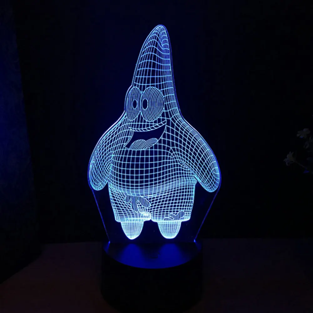 Patrick Star Anime LED 3D Night Light 7 Colors Changing Table Lamp 3D Novelty Illusion Light for Home Easter Children Gift Toy
