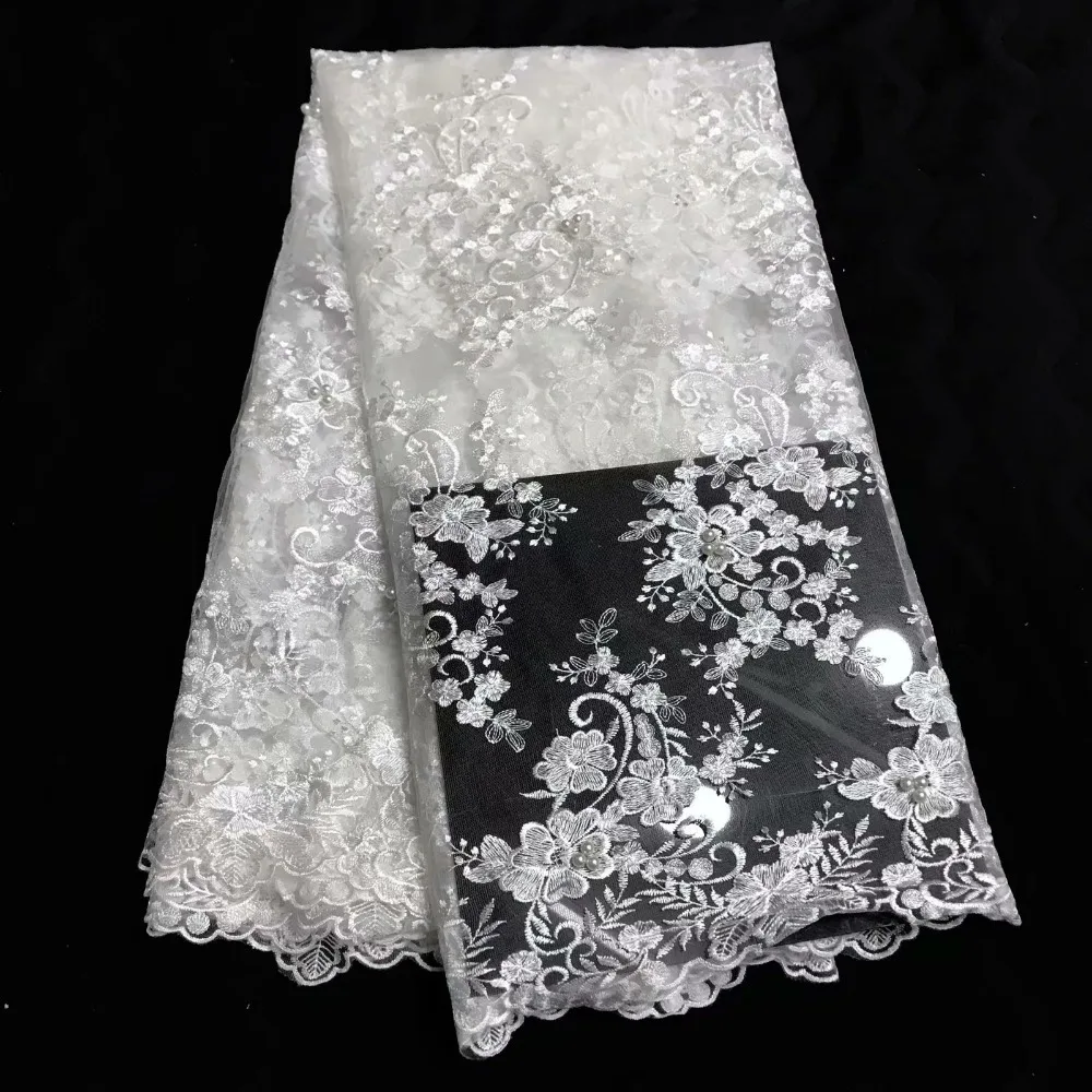 

Latest African French Lace Fabric Dusty Gold White High Quality Tulle Laces Fabrics With Beaded For African Lace Dresses