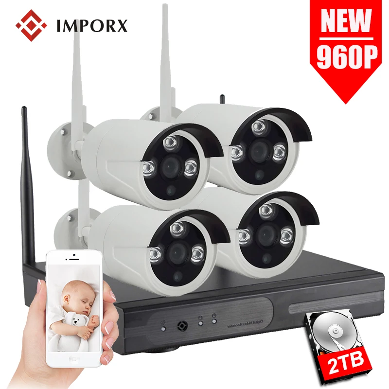 

4CH WIFI CCTV System Wireless NVR Kit 4PCS 960P IP Camera 2MP Outdoor Waterproof Home Security P2P Video Surveillance System