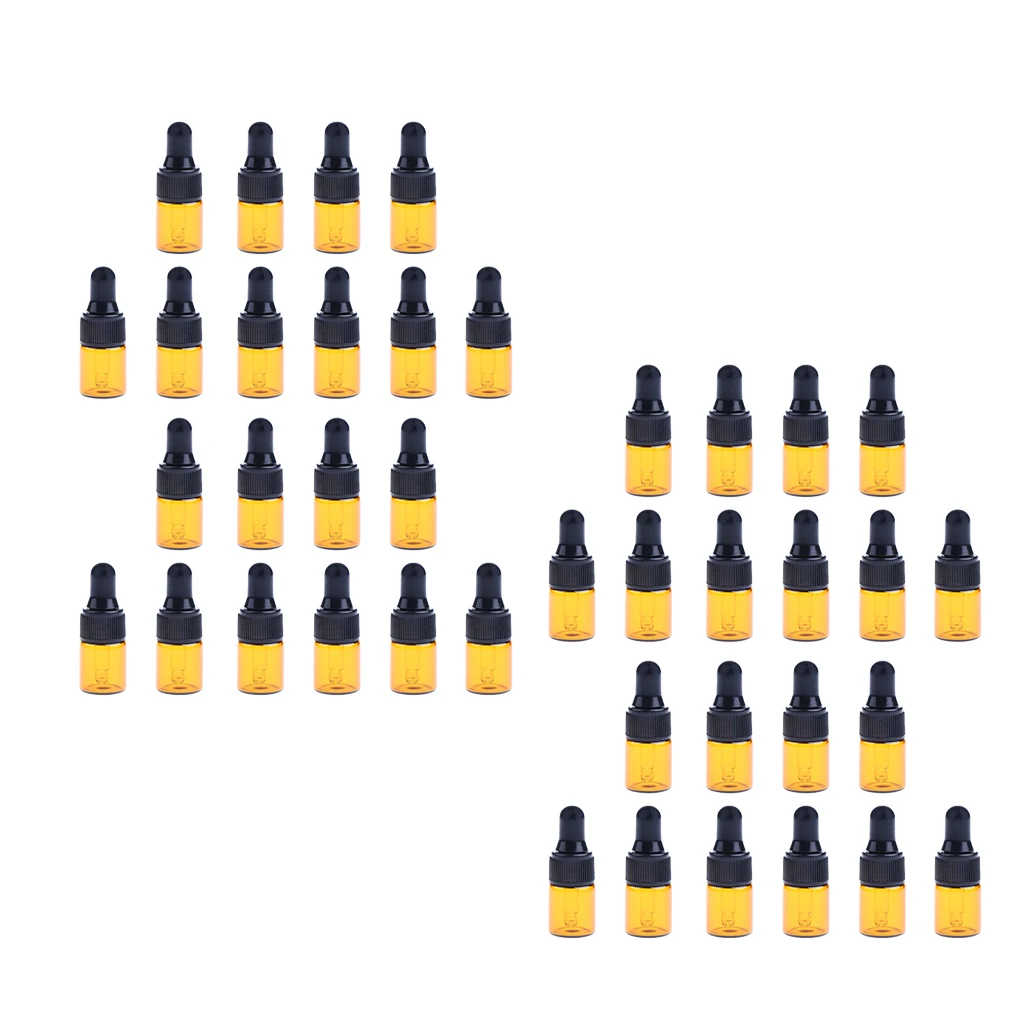 40pcs High Quality Mini Refill Glass Empty Dropper Bottles Vials Containers For Essential Oils Perfume 1ML 2ML